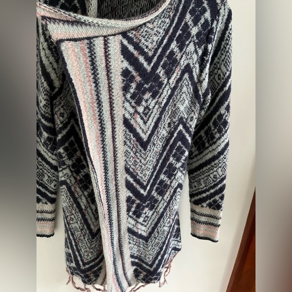 asymmetrical Fringed Open Front Cardigan Aztec Western Wool Blend Sweater size M - Picture 5 of 10